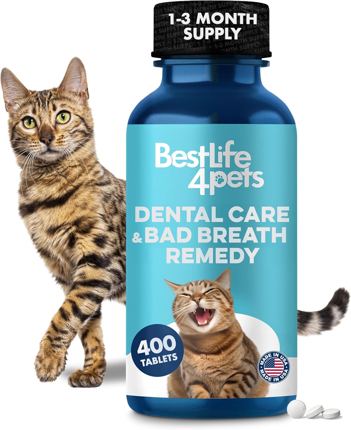 Cat Dental Supplement for Bad Breath, Tartar & Gum Support – Natural Oral Tablets for Fresh Breath, Teeth & Gum Wellness and Plaque Control – Odorless & Tasteless – 400 Easy-to-Give Pills - Pet Explorer
