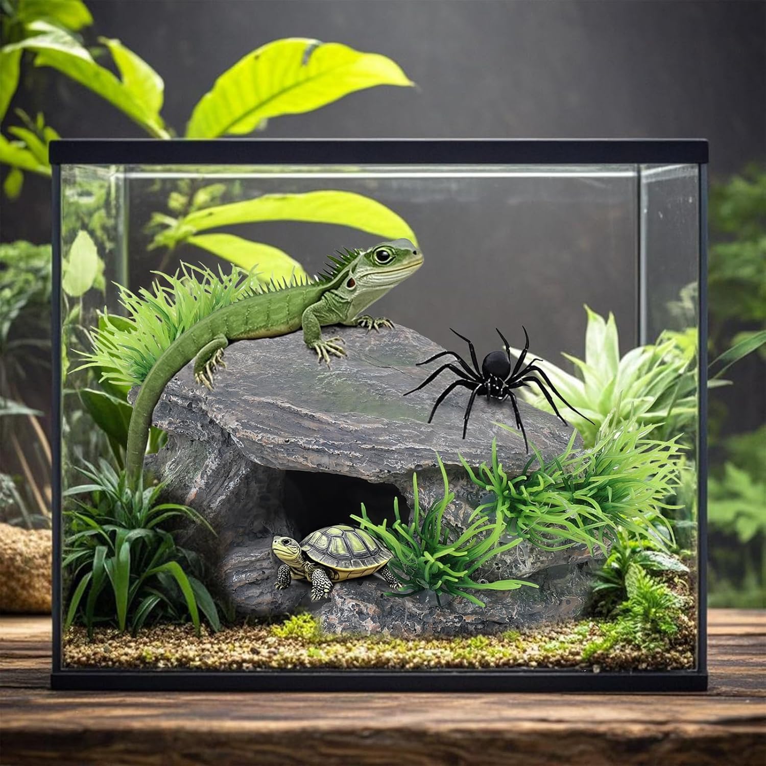 Premium Small Fish Tank Decorations, Reptile Tank Accessories, Turtle Tank Accessories, Natural Reptile Hide for Bearded Dragon, Professional Turtle Basking Platform (Small) - Pet Explorer