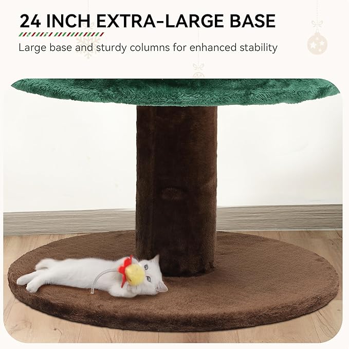 DWVO Christmas Cat Houses for Indoor Cats, Christmas Cat Tree Tower with 2 Cozy Houses, Kitty Furniture with Teaser Plaything for Christmas Decoration