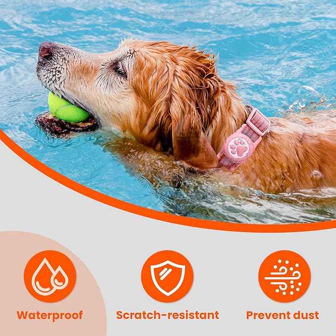 4 Pack IP68 Waterproof Compatible with Air Tag Dog Collar Holder, Silicone Dog Air tag Holder for Apple Air Tag (Purple&Pink&Blue&Rosered)