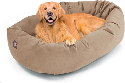 Majestic Pet 40 Inch Suede Calming Dog Bed Washable 40x29x9 (Inch) – Cozy Soft Round Donut Dog Bed with Spine Support for Dogs to Rest Their Head - Pet Bed Large – Stone (2025) - Pet Explorer