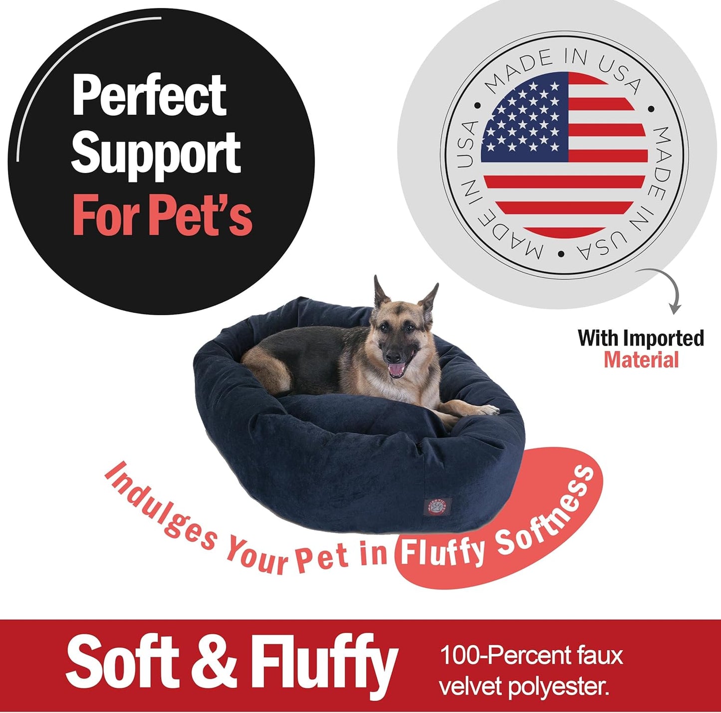 Majestic Pet 52 Inch Micro Velvet Calming Dog Bed Washable 52x35x11 (inch) – Cozy Soft Round Donut Dog Bed with Spine for Head Support -Pet Bed X- Large – Navy (2025) - Pet Explorer