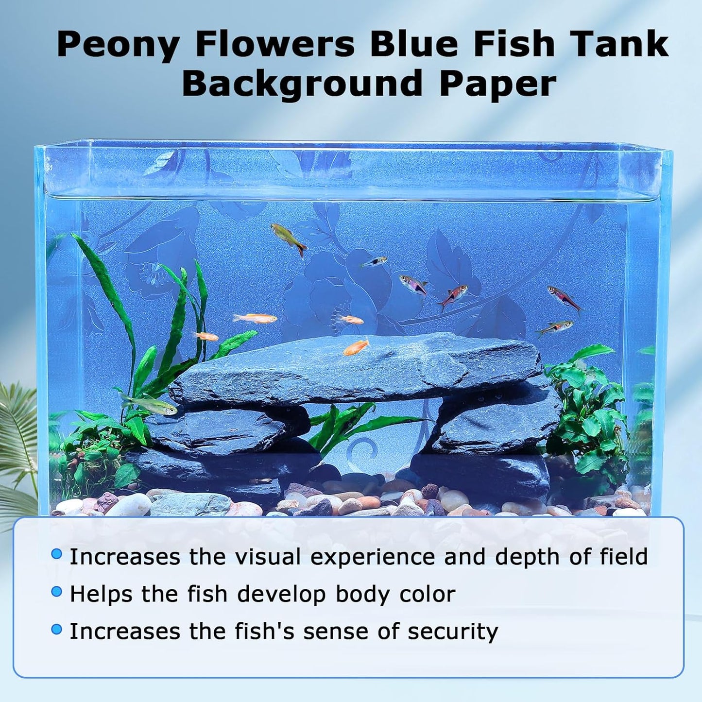 Aquarium Background Paper, Blue Fish Tank Backdrop Wallpaper Electrostatic Adhesive, No Glue, Easy to Install, Reusable (17.7" H × 47.2" L, Translucent) - Pet Explorer