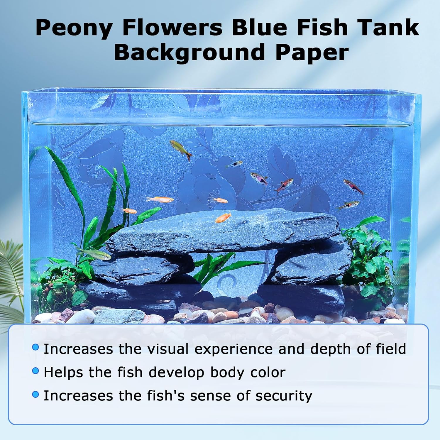 Aquarium Background Paper, Blue Fish Tank Backdrop Wallpaper Electrostatic Adhesive, No Glue, Easy to Install, Reusable (17.7" H × 47.2" L, Translucent) - Pet Explorer