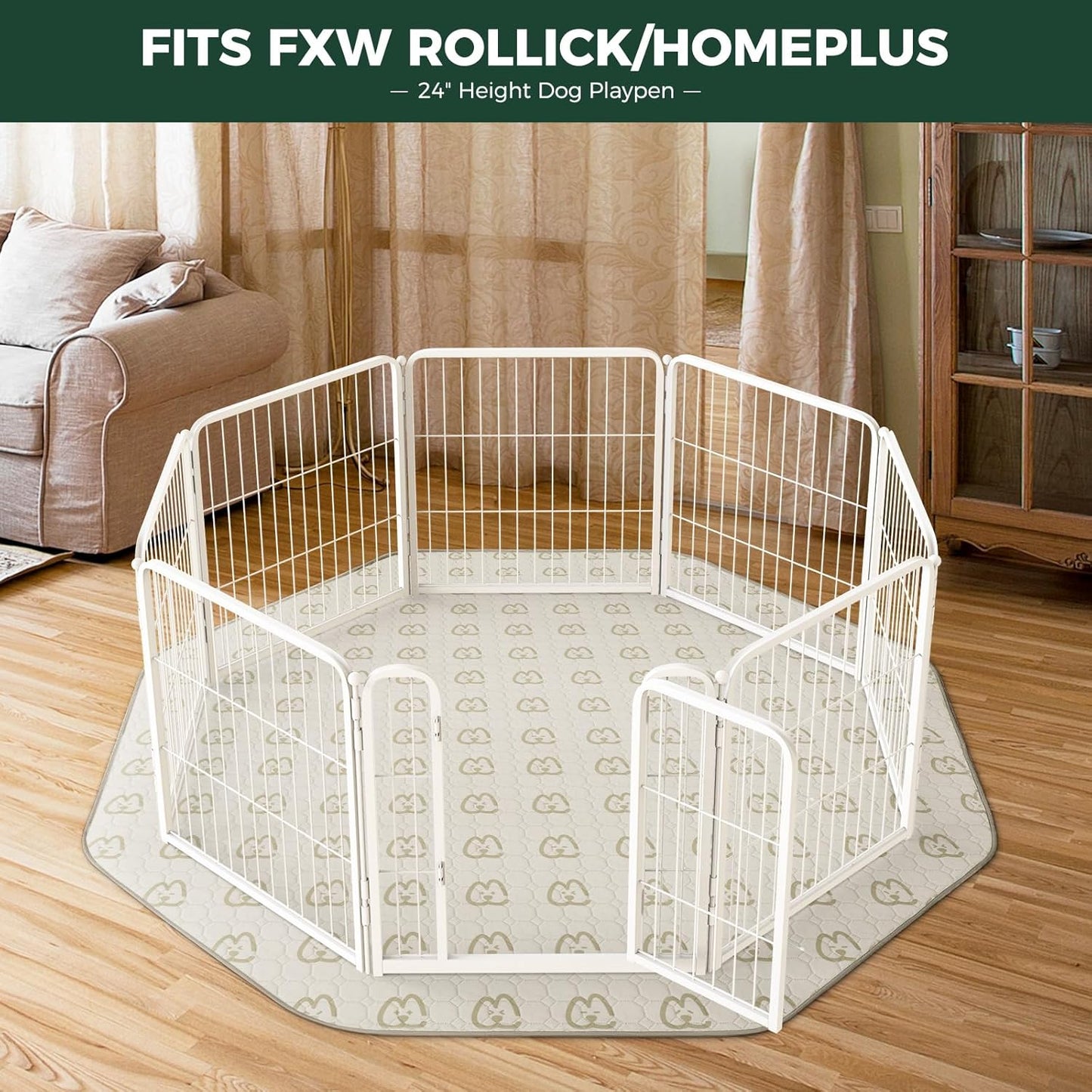 FXW Washable Pee Pads for Dogs, Puppy Pads with Super Absorbent, Specifically Designed for FXW Rollick/Homeplus 24inch 8 Panels Dog Playpen, 29" Octagon, Khaki, 1 Pack - Pet Explorer