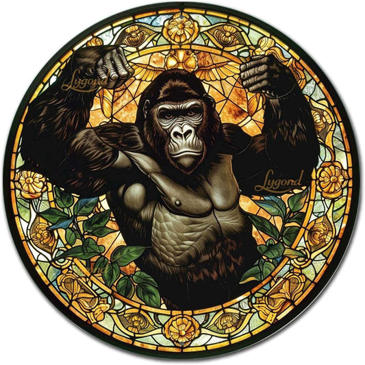Lygond Metal Sign Tin Sign Circular Stained Glass Gorilla Sign For Garden For Pet 8×8 Inches