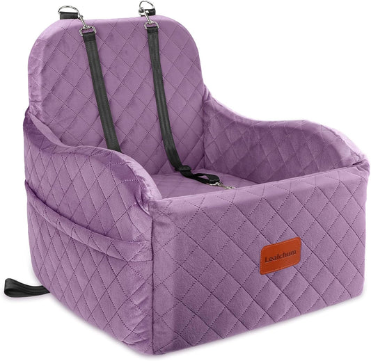 Dog Booster Car Seat for Small/Medium Dogs,Puppy Portable Car Bed with Elevated Cushion,Fully Detachable and Washable,2 Storage Pockets,Easy to Install (Purple, Medium) - Pet Explorer