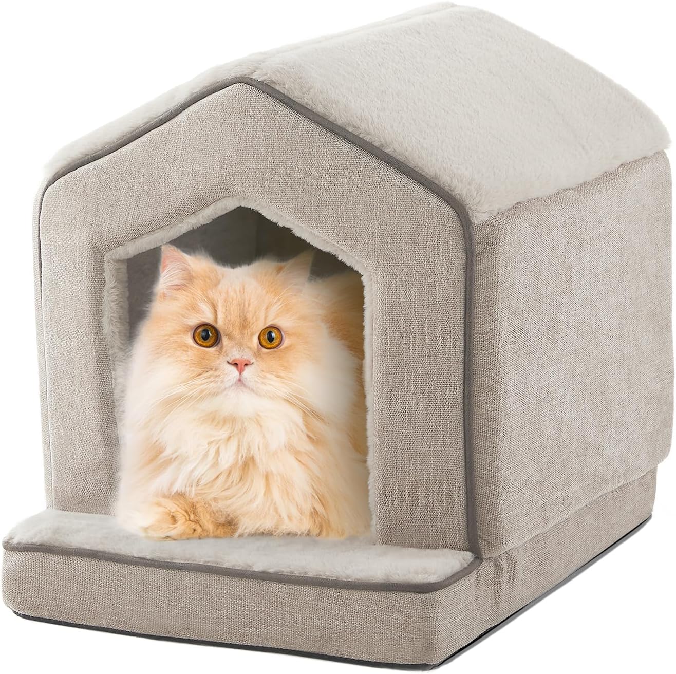Orthopedic Cat Houses for Indoor Cats,Small Dogs,Super Soft Cat Bed Cave,Condos, Cubes,Cat Hideaway,Covered,Cat Bed for Kitty Small Medium Large Pet (Beige, 18" L x 15" W x 17" Th) - Pet Explorer