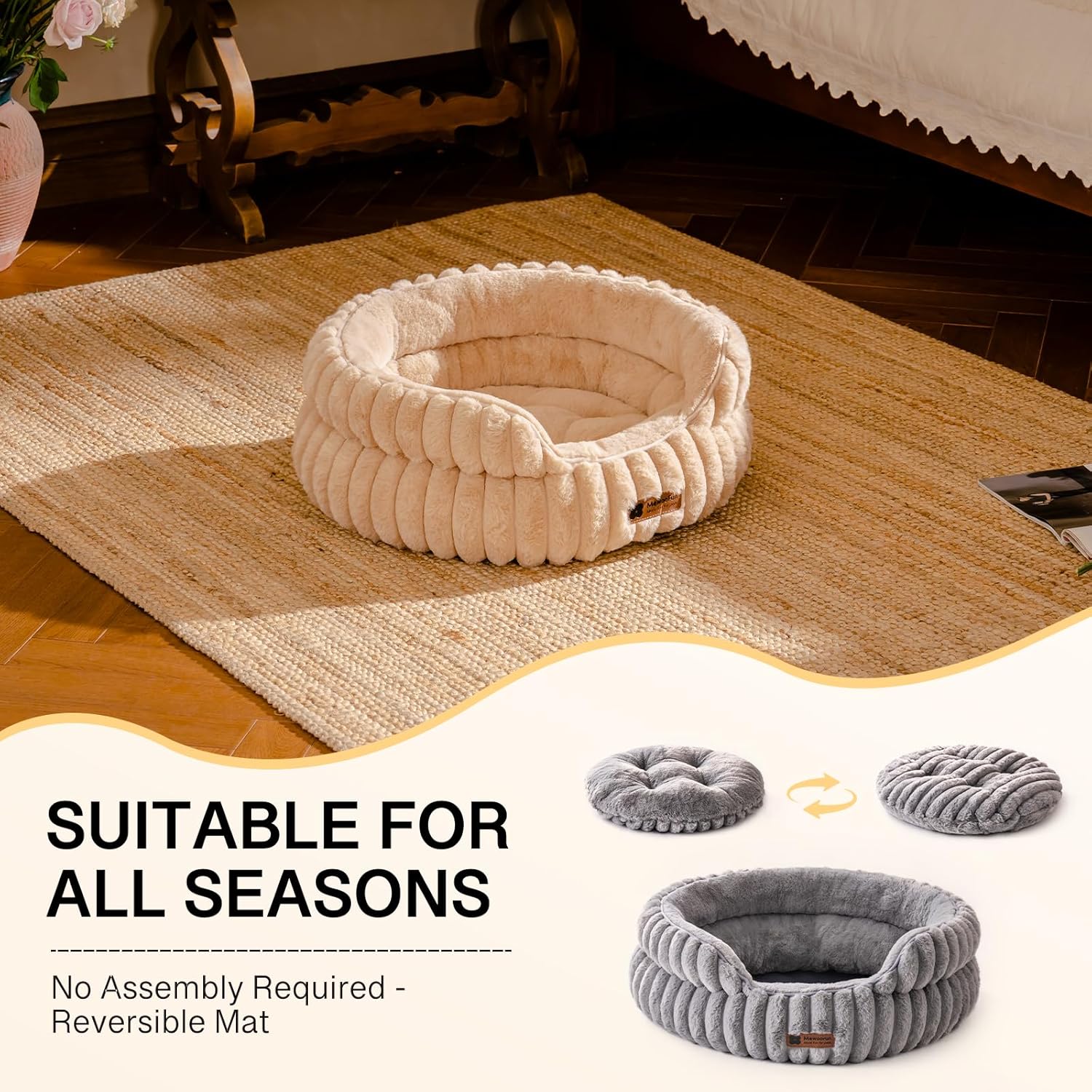 MEWOOFUN Washable Small Dog Bed, Cat Beds for Indoor Cats with Anti-Slip Bottom, Round Pet Bed for Puppy and Kitten (Camel, 24"x24"x9") - Pet Explorer