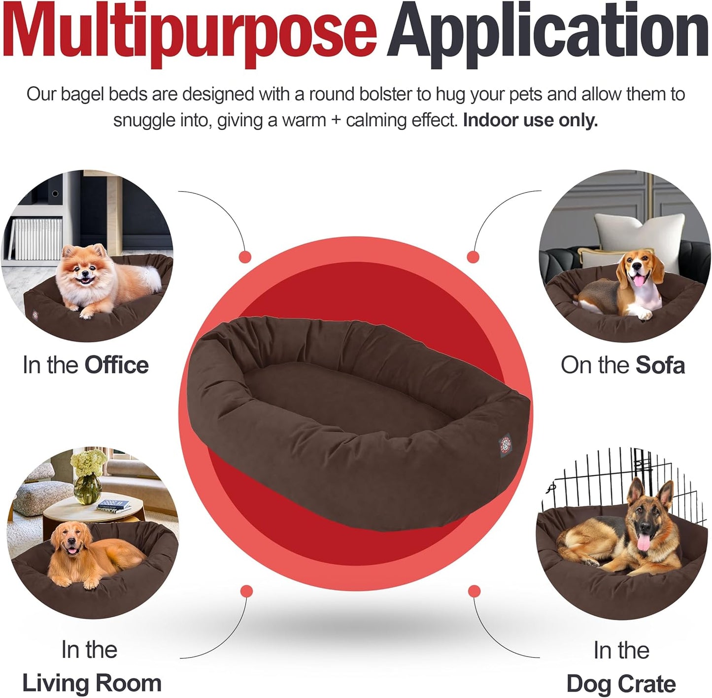 Majestic Pet 24 Inch Suede Shredded Memory Foam Mix Calming Small Dog Bed Washable 24 x 19 x 7 (Inch) - Cozy Soft Round Donut Dog Bed with Spine for Head Support - Pet Bed Chocolate - Pet Explorer