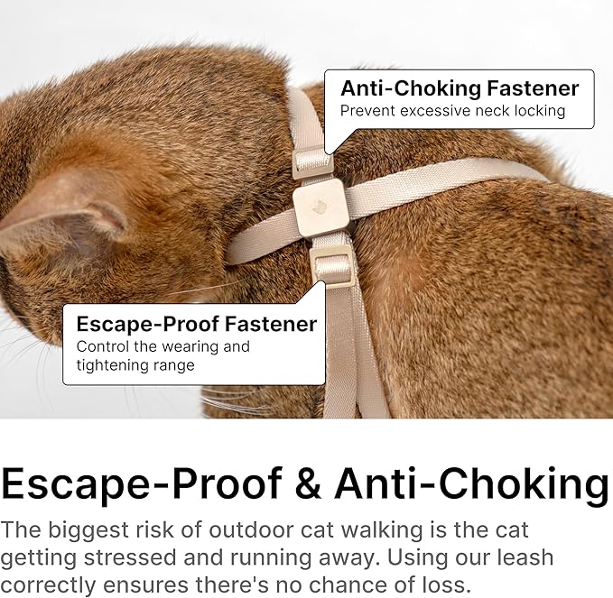 Cat Harness Escape-Proof Anti-Choking Adjustable Nylon Harness Lightweight with Anodized Aluminum Buckle, Ideal for Cats Outdoor Walking Training, IDA Award (Monet Purple, M (17.7"))