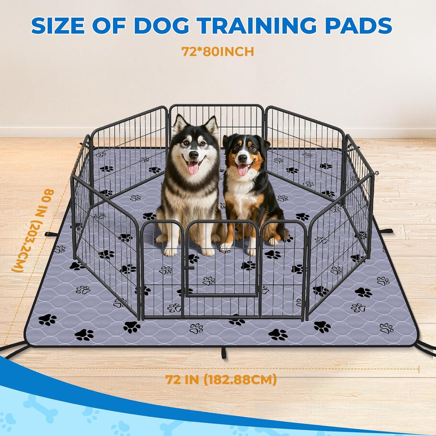 Fostanfly Washable Dog Pee Pads Extra Large 72''x80''-2 Pack Instant Absorb Training Pads, Non-Slip Pet Playpen Mat Waterproof Reusable Floor Mat for Puppy/Senior Dog, Housebreaking & Incontinence - Pet Explorer