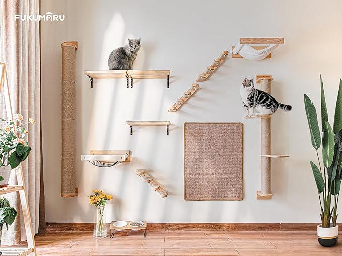 FUKUMARU Cat Scratching Post, 35 x 4.5 Inch Cats Walls Furniture, Rubber Wood Wall Mounted Kitten Scratcher Posts, Thicker Columns for Multi-Functions