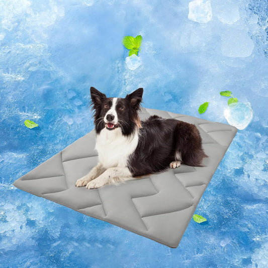 BEAUTYZOO Dog Cooling Mat for Medium Dogs, 36"x23" Cooling Dog Bed Washable, Foldable Cat Ice Cool Pad for Summer, Reversible Pet Freeze Cushion Blanket for Kennel Cage Sofa Bed Floor Car Seat, Grey M - Pet Explorer
