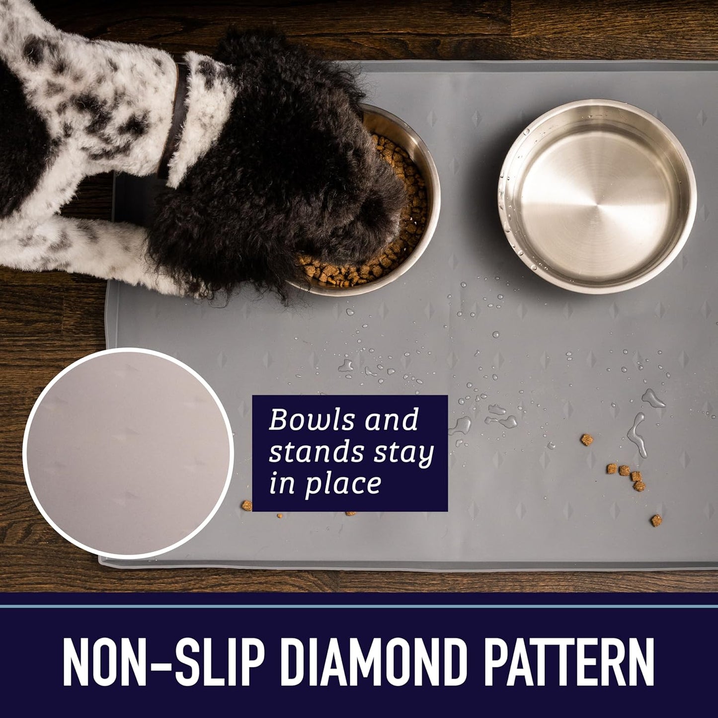 Leash Boss Dog Food Mat for Food and Water Bowls, Waterproof Silicone Pet Feeding Mat for Floors, Extra Tall Raised Edges, Cat and Dog Placemat for Floors, Dishwasher Safe (Medium: 20"x 13" - Beige)
