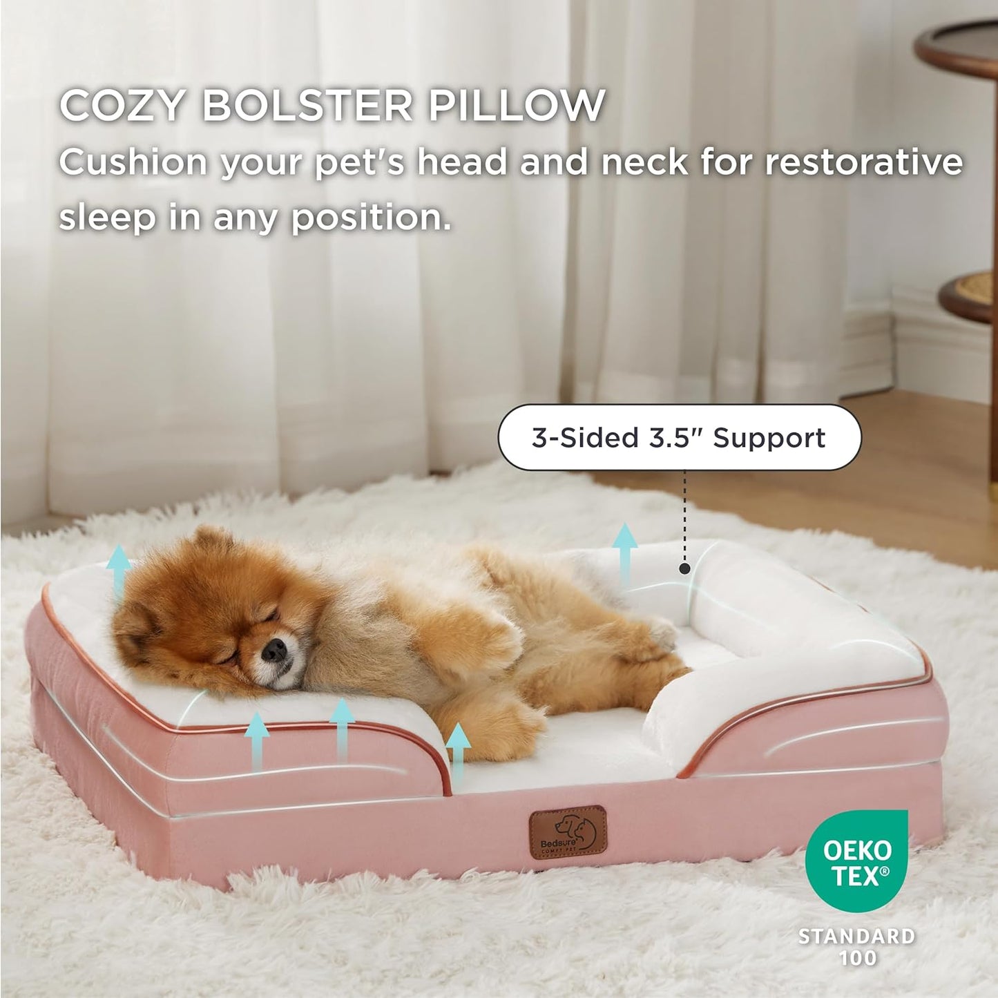 Bedsure Small Orthopedic Dog Bed - Washable Bolster Dog Sofa Beds for Small Dogs, Supportive Foam Pet Couch Bed with Removable Washable Cover, Waterproof Lining and Nonskid Bottom Couch, Pink - Pet Explorer
