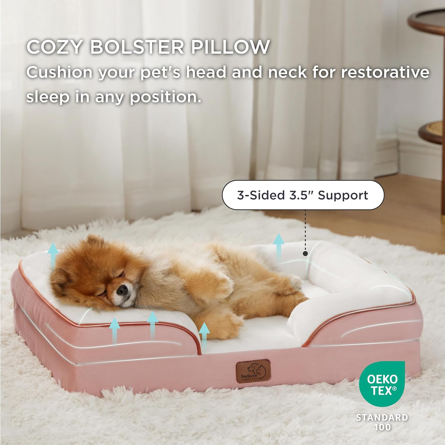 Bedsure Small Orthopedic Dog Bed - Washable Bolster Dog Sofa Beds for Small Dogs, Supportive Foam Pet Couch Bed with Removable Washable Cover, Waterproof Lining and Nonskid Bottom Couch, Pink - Pet Explorer