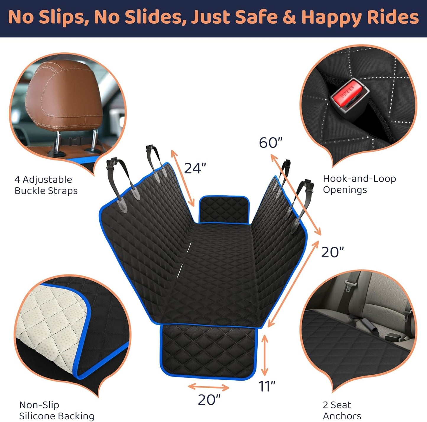 XL Dog Car Seat Cover for Back Seat, Waterproof Hammock for Car, SUV & Truck, Non-Slip Backseat Cover for Dogs, Heavy-Duty Dog Hammock Style Seat Protector Pets, Easy to Install & Clean - Pet Explorer