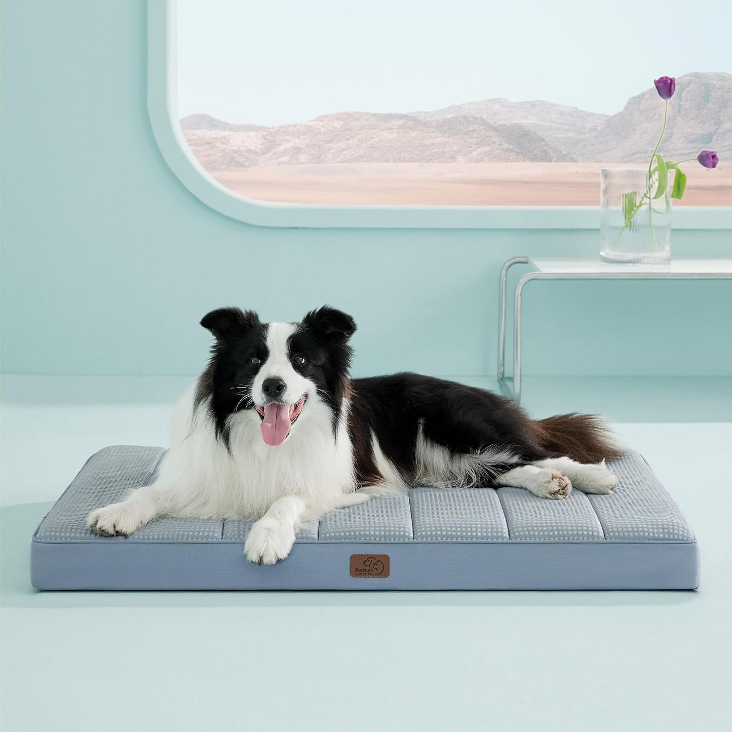 Bedsure Cooling Dog Bed for Crate - Large Orthopedic Flat Puppy Beds with Removable Washable Cover, Egg Crate Foam Pet Mat, Suitable for Pet Up to 50 lbs - Pet Explorer