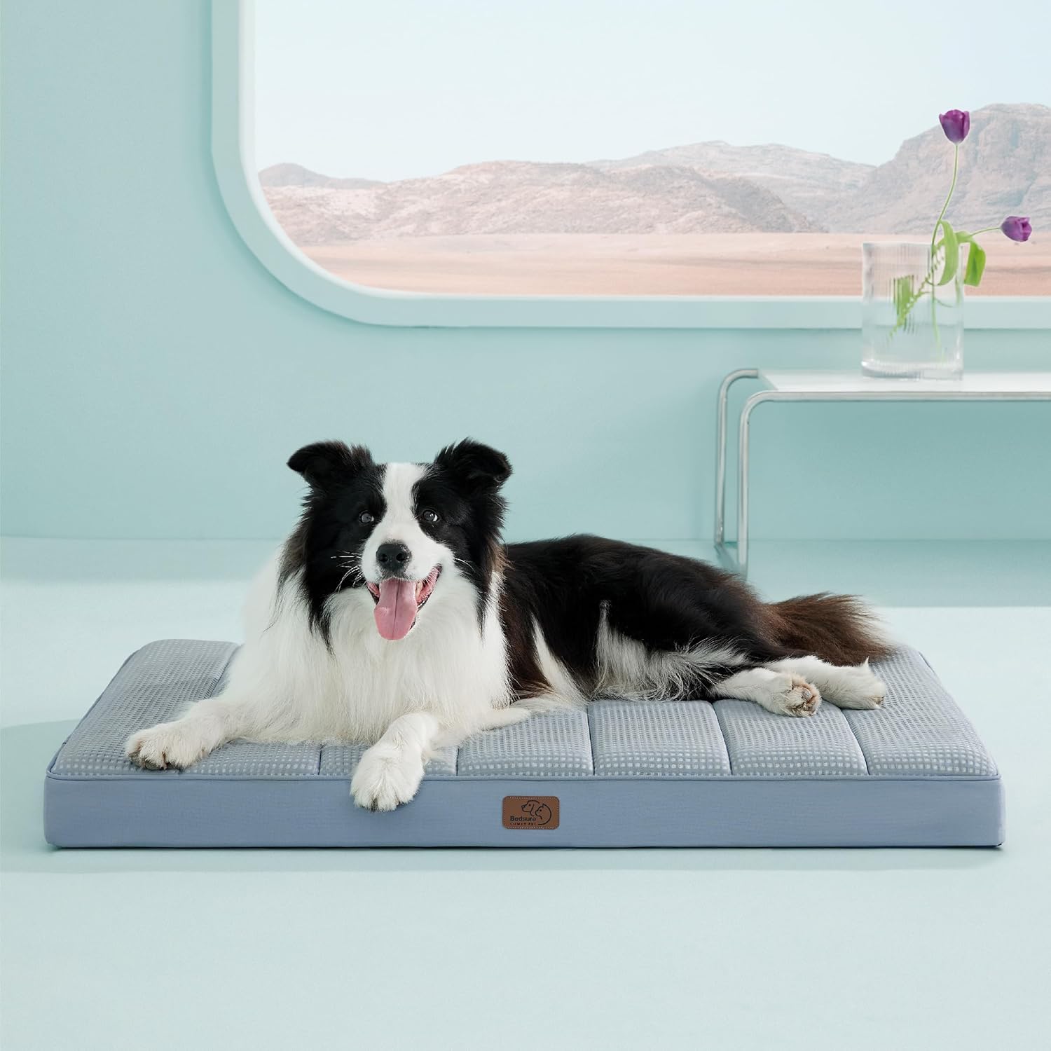 Bedsure Cooling Dog Bed for Crate - Large Orthopedic Flat Puppy Beds with Removable Washable Cover, Egg Crate Foam Pet Mat, Suitable for Pet Up to 50 lbs - Pet Explorer