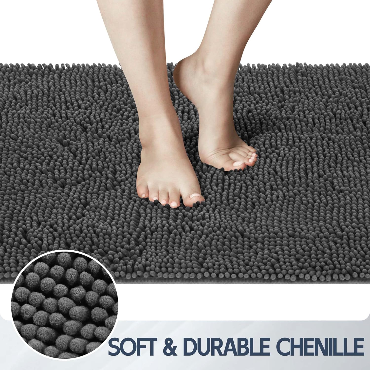 Dog Door Mat for Muddy Paws, 72" x 48" Chenille Absorbent Front Door Mat Inside, Large Runner Mud Mat for Dogs, Trap Dirt Washable Non Slip Outdoor Indoor Entrance Doormats, Grey - Pet Explorer