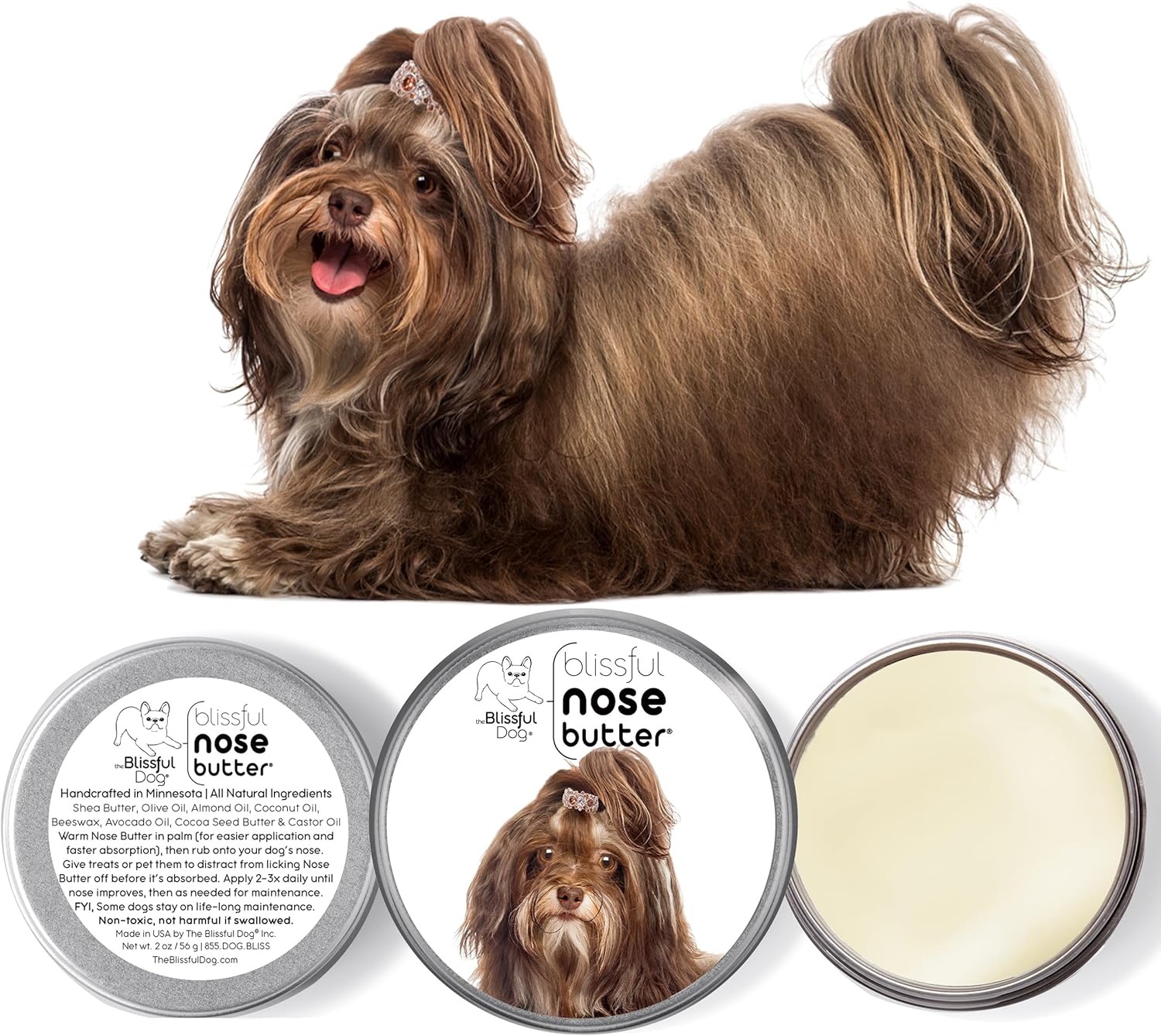 The Blissful Dog Havanese Nose Butter for Dry, Cracked Skin, Lick-Safe Dog Nose Balm with Moisturizing Shea Butter, Almond, Olive, and Essential Oils, Pet Supplies, Uncented, 8 oz. - Pet Explorer