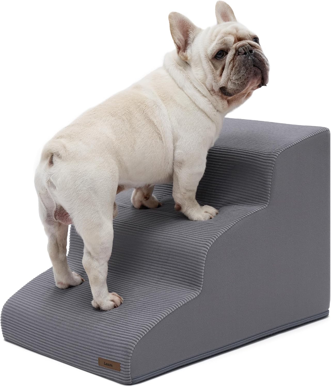 Lesure Dog Stairs for Small Dogs and Cats Pet Steps Ramp for Bed and Couch with CertiPUR-US Certified Foam with Non-Slip Bottom, Grey, 3 Steps - Pet Explorer