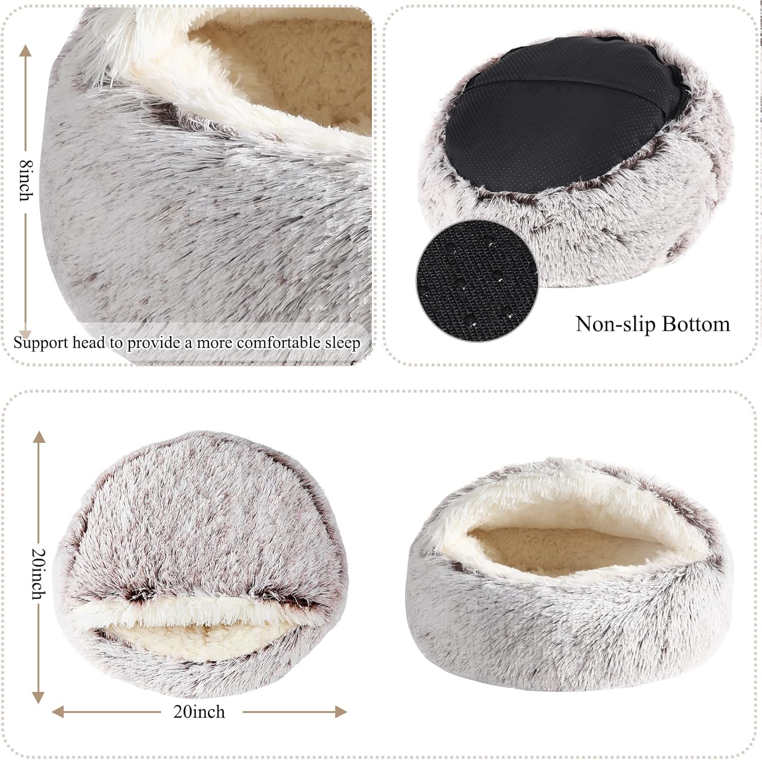 Calming Dog Beds & Cat Cave Bed with Hooded Cover,Removable Washable Round Beds for Small Medium Pets,Anti-Slip Faux Fur Fluffy Coved Bed for Improved Sleep,Fits up to 15/25 lbs (Small,20"x20") - Pet Explorer
