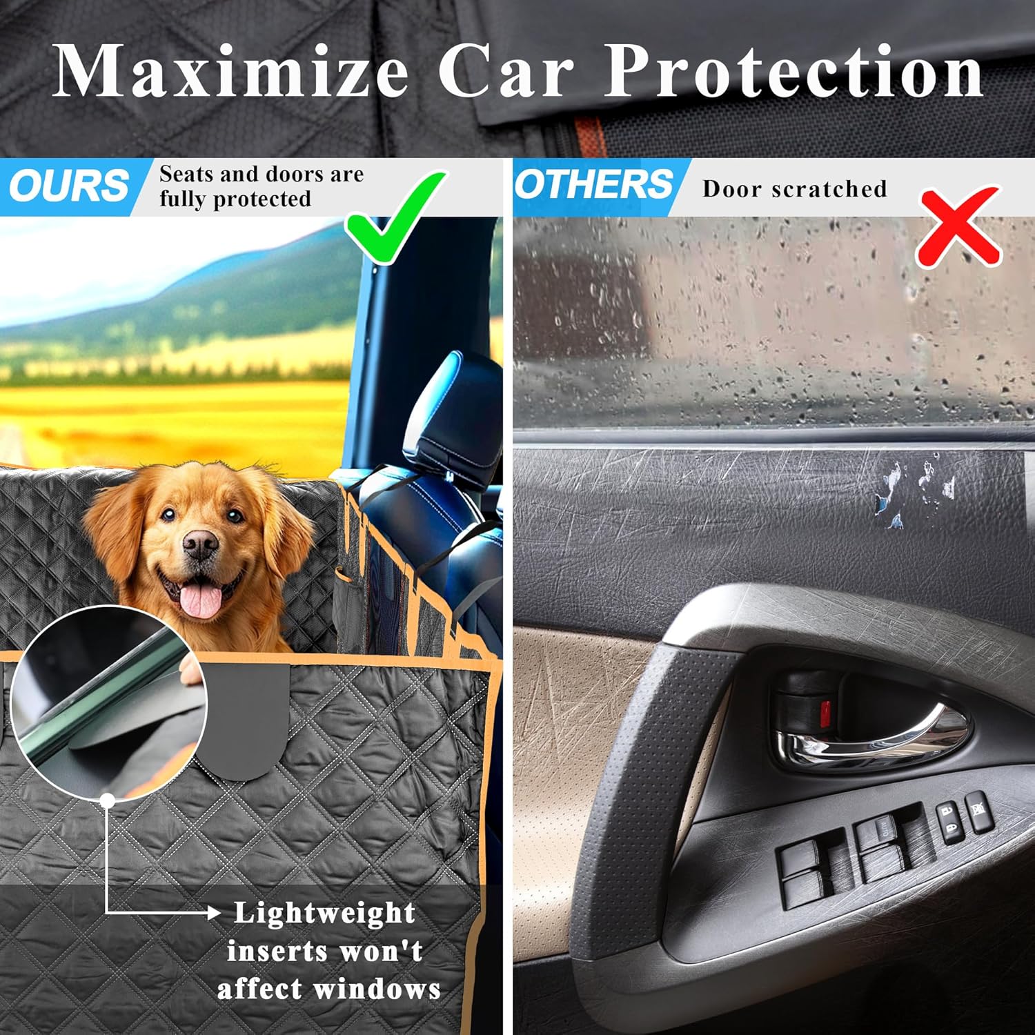 Dog Car Seat Cover for Back Seat, Hard Bottom Car Seat Cover for Dogs with Door Protectors for Traveling and Camping with Pets, Dog Car Seat Waterproof and Scratch-Resistant, Suitable for Cars - Pet Explorer