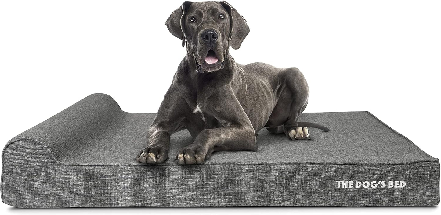 The Dog’s Bed Orthopedic Headrest Dog Bed XXL Grey Linen 54x36, Memory Foam, Pain Relief for Arthritis, Hip & Elbow Dysplasia, Post Surgery, Lameness, Veterinary Approved, Waterproof Washable Cover - Pet Explorer