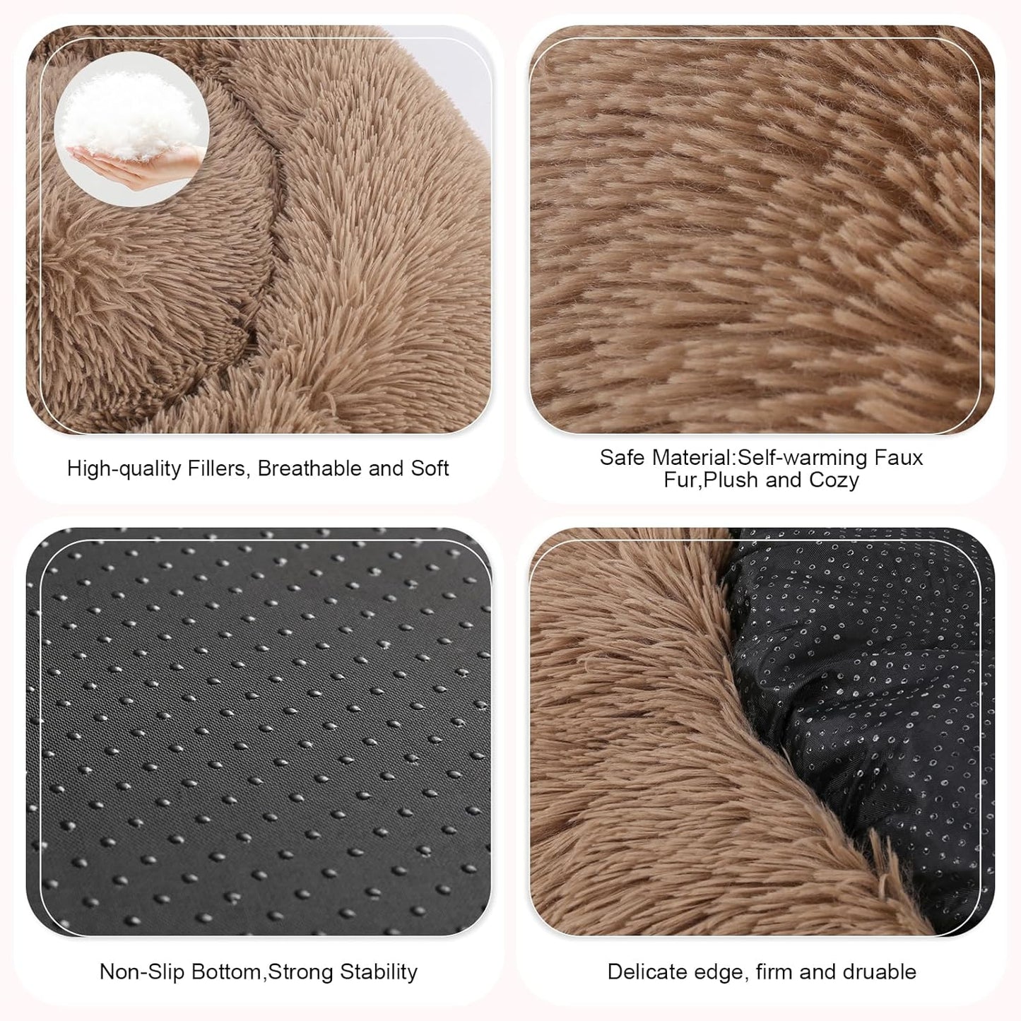 Dog Bed, Cat Calming Bed, Faux Fur Pillow Pet Donut Cuddler Round Plush Bed for Large Medium Small Dogs and Cats - Pet Explorer