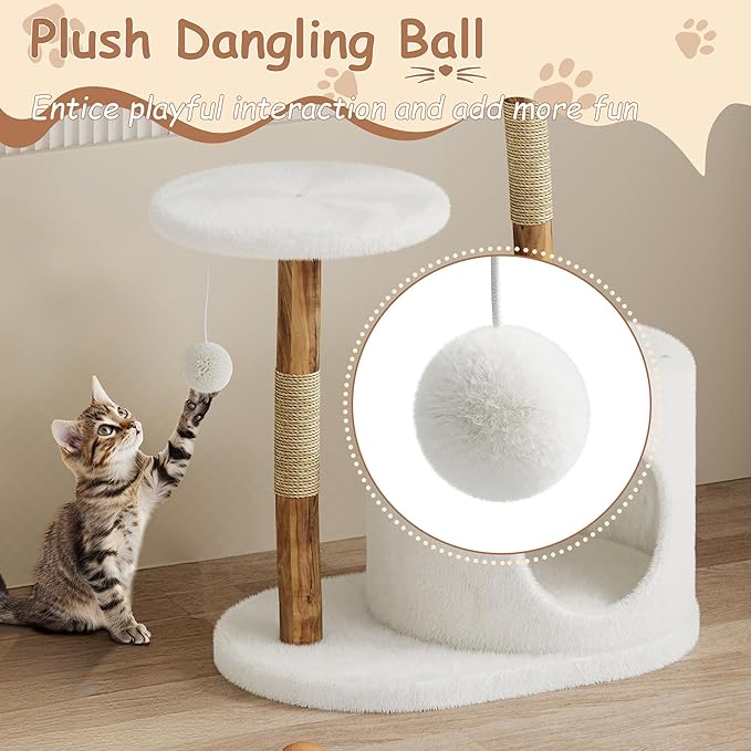 Real Wood Modern Cat Tree Tower, Cat Scratching Post with Bed for Indoor Cats with Natural Wicker Condo, Aesthetic Tree Stand, Boho Luxury Pet Furniture one Platform