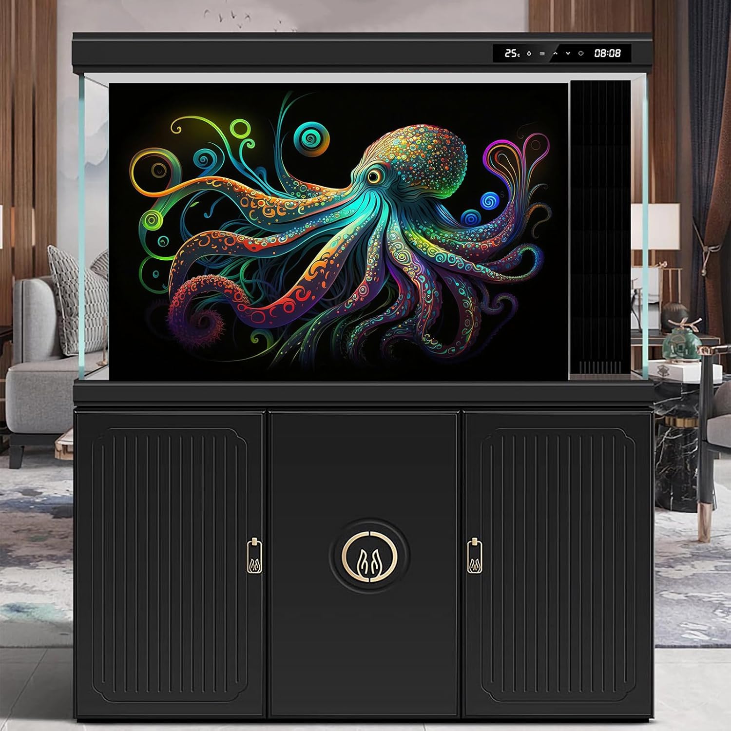 Octopus Aquarium Background Exquisite Colorful Octopus Terrarium Background Glowing Octopus on Black Background Fish Tank Backdrop Octopus Backdrops Poster Wallpaper Decorations Vinyl 48x24in - Pet Explorer