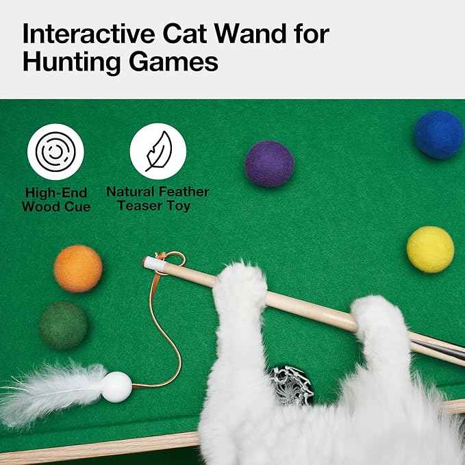 VETRESKA 4 in 1 Cat Toys Mini Pool Table, Gift for Cats, Feather Wand Toy Cat Billiard Ball Puzzle Toy, Pool Table with Scratching Post, Cat Interactive Exercise Play Rest Beds & Furniture