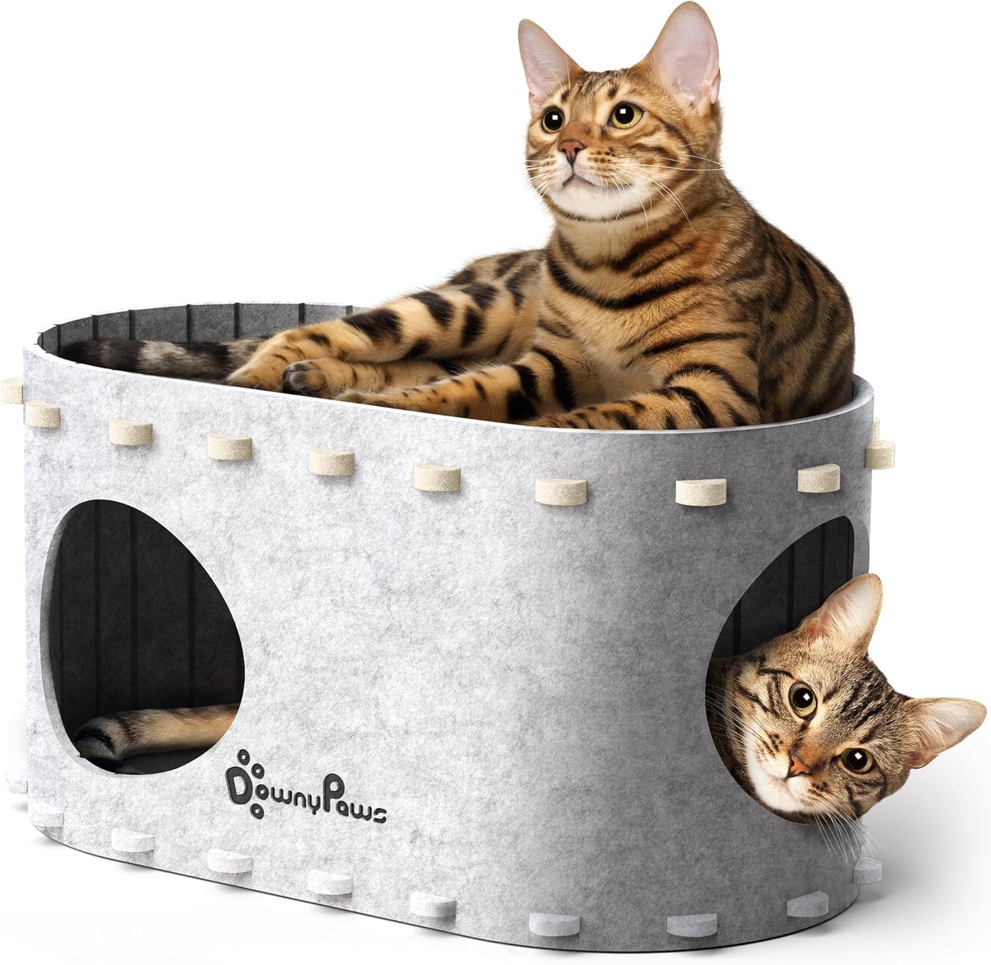 DownyPaws Cat House for Indoor Cats, Cat Bed Cave for Multiple & Large Cats Up to 22 Lbs, Scratch Resistant Peekaboo Cat Caves, Foldable Tunnel Enclosed Bed, PeekaPurr, Marble - Pet Explorer