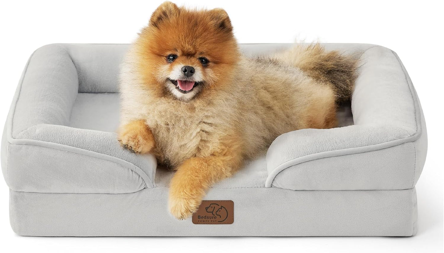 Bedsure Orthopedic Dog Beds for Small Dogs - Washable Small Dog Cat Bed Waterproof, Comfort Pet Couch Sofa with Washable Removable Cover, Pets Bed with Nonskid Bottom, Light Grey, 24" - Pet Explorer
