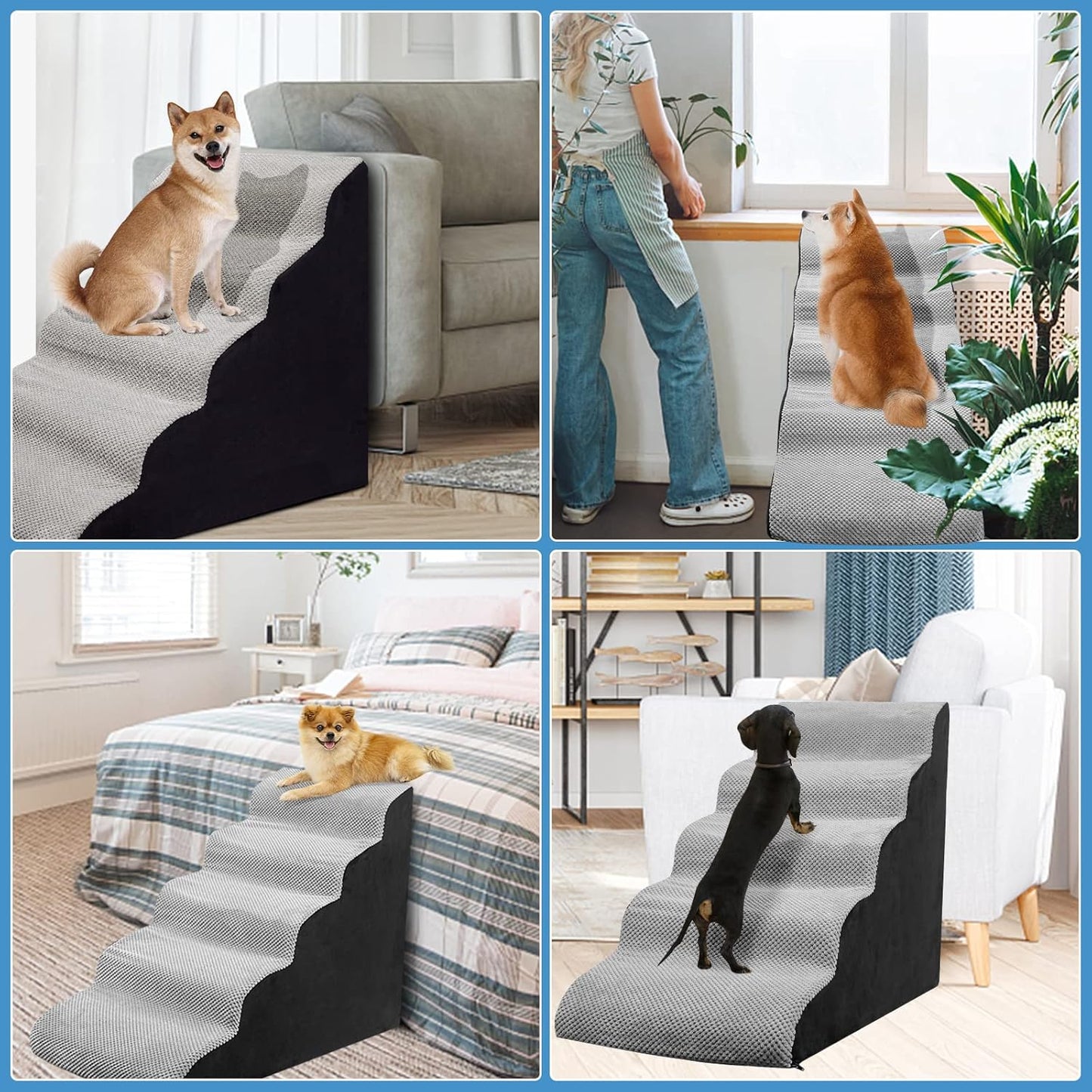 Curved Dog Stairs 24 inches High, Dog Ramp Stairs for Small Dogs for High Beds 20-25 inches Tall, 30D Foam Dog Steps for Beds 24 inches, Pet Stairs/Steps for Old Dogs Cats, Grey - Pet Explorer