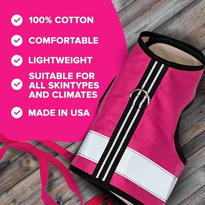 Kitty Holster Reflective Cat Harness – High-Visibility Cat Harness for Travel, Day and Night Walking - Soft Cotton Cat Accessories, Breathable, Secure & Washable, Made in USA - Flamingo Pink, M to L