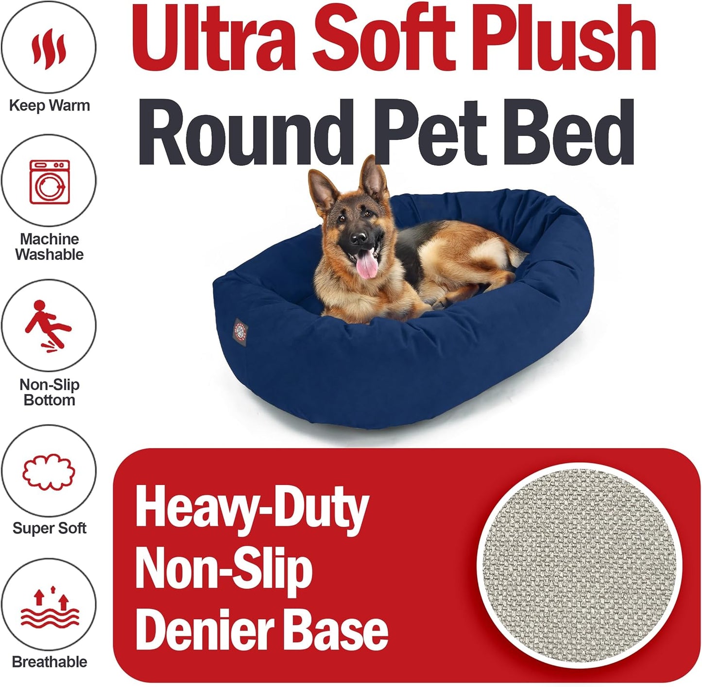 Majestic Pet 52 Inch Suede Calming Dog Bed Washable 52x35x11 (Inch) – Cozy Soft Round Donut Dog Bed with Spine Support for Dogs to Rest Their Head - Pet Bed X- Large – Navy (2025) - Pet Explorer