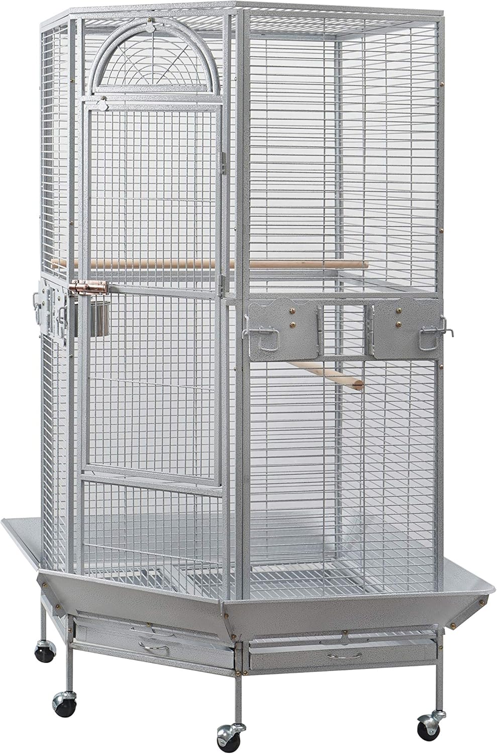 Corner Bird Cage for Cockatiel Parakeet Black and White (White Vein)