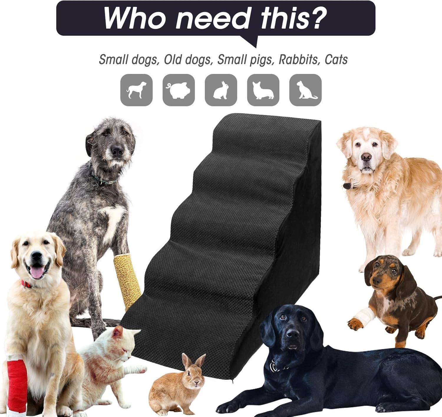 Dog Steps&Stairs for High Beds 24.4 inches High Up to 24-28 inches Bed, Tall Extra Wide Pet Stairs/Steps for High Bedsides,Non-Slip Dog Ramps for Small Older Dogs/Cats(Black) - Pet Explorer