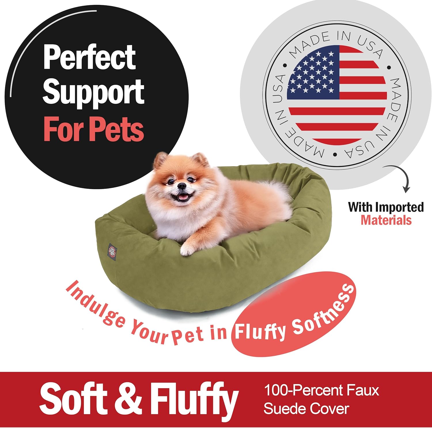 Majestic Pet 24 Inch Suede Calming Dog Bed Washable 24x19x7 (Inch) – Cozy Soft Round Donut Dog Bed with Spine Support for Dogs to Rest Their Head - Pet Bed Small – Sage (2025) - Pet Explorer