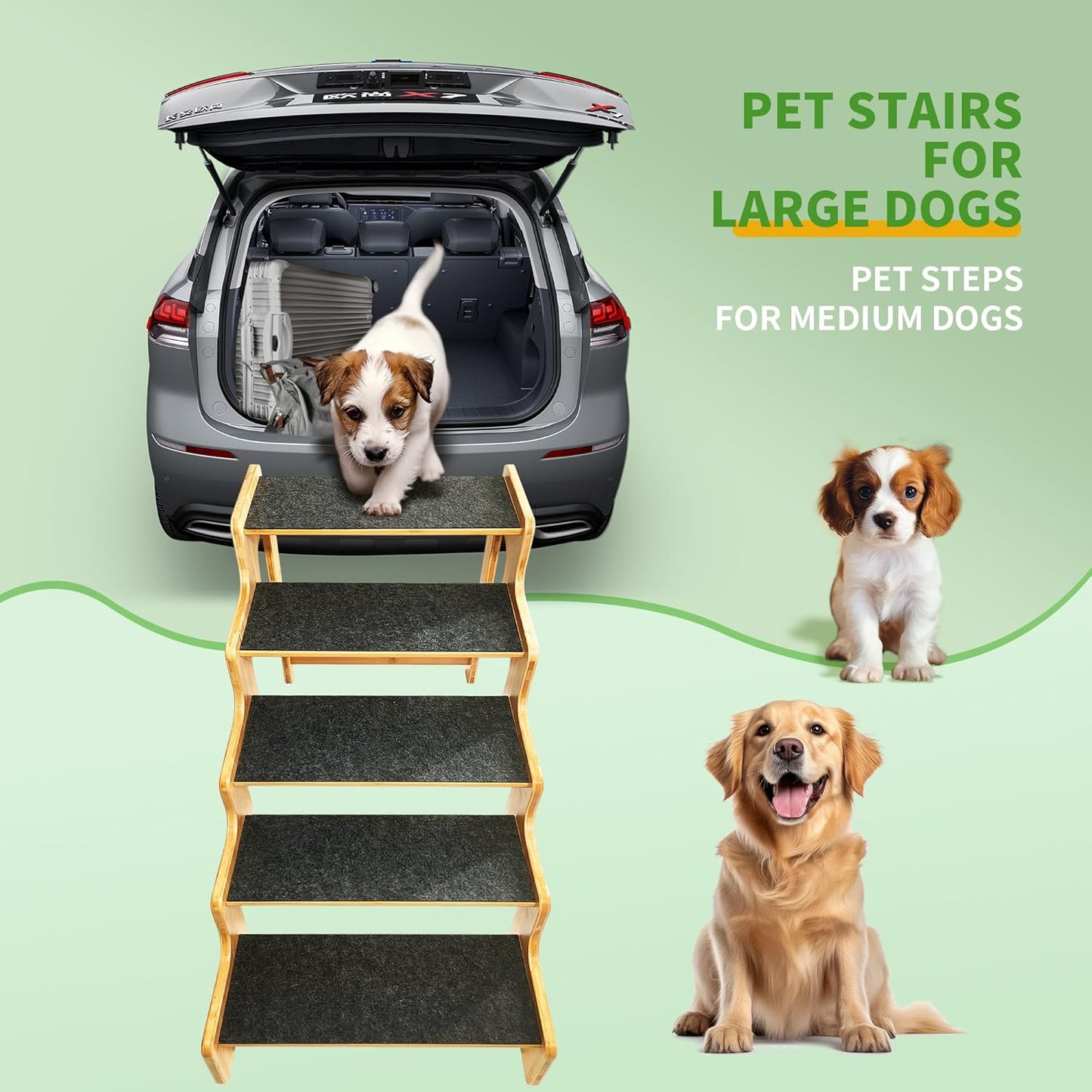Dog Stairs for Small Dogs,3-Step Bamboo Wooden Dog/Pet/Cat Steps Ramp for Couch Sofa,Bed and Car, Can Support Weighing Up to 160 LB, - Pet Explorer