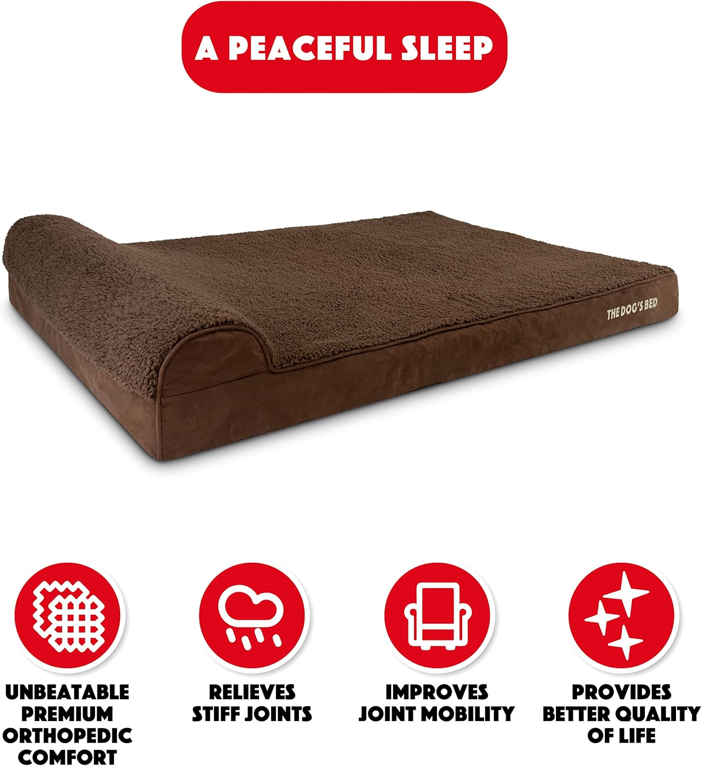 The Dog’s Bed Orthopedic Headrest Dog Bed XXL Brown Plush 54x36, Memory Foam, Pain Relief for Arthritis, Hip & Elbow Dysplasia, Post Surgery, Lameness, Veterinary Approved, Waterproof Washable Cover - Pet Explorer