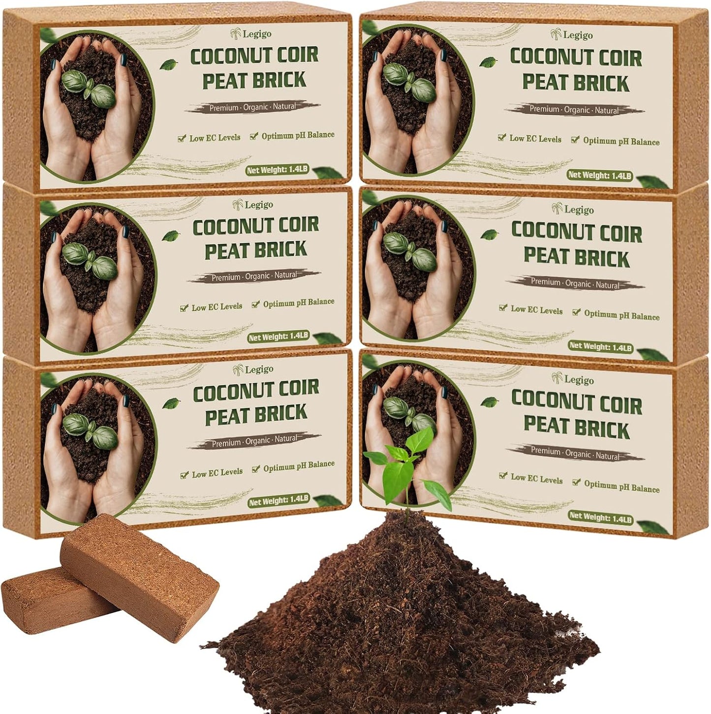 Legigo 6 Pack Premium Coco Coir Brick for Plants- 100% Organic Compressed Coconut Coir Bricks Starting Mix, Coco Coir Fiber Coconut Husk for Planting, Gardening, Potting Soil Substrate, Herbs - Pet Explorer