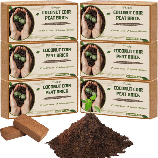 Legigo 6 Pack Premium Coco Coir Brick for Plants- 100% Organic Compressed Coconut Coir Bricks Starting Mix, Coco Coir Fiber Coconut Husk for Planting, Gardening, Potting Soil Substrate, Herbs - Pet Explorer