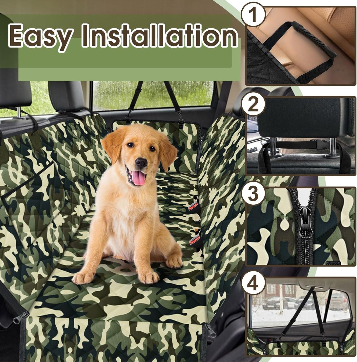 Dog Car Seat Cover, Durable Waterproof Scratch Proof Nonslip Dog Hammock, Pet Back Seat Covers with Pocket for Cars SUVs and Trucks - S, Camouflage - Pet Explorer