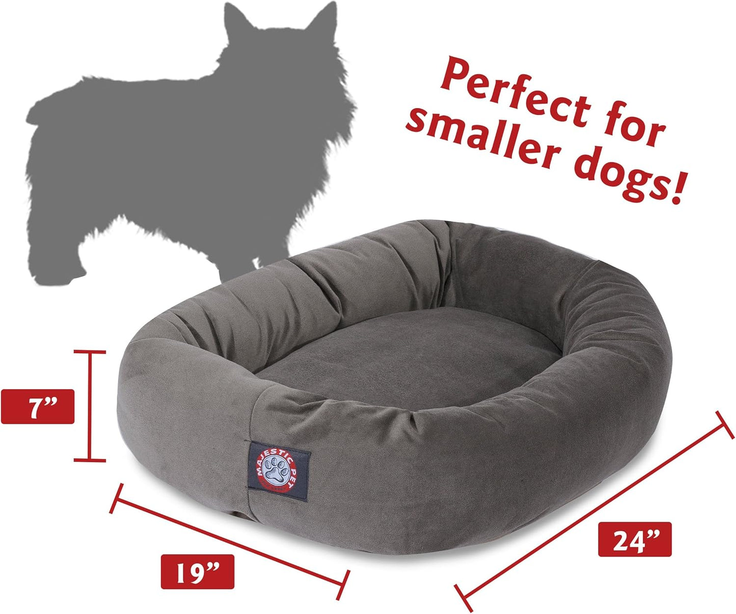 Majestic Pet 24 Inch Suede Calming Dog Bed Washable 24x19x7 (Inch) – Cozy Soft Round Donut Dog Bed with Spine Support for Dogs to Rest Their Head - Pet Bed Small – Gray - Pet Explorer