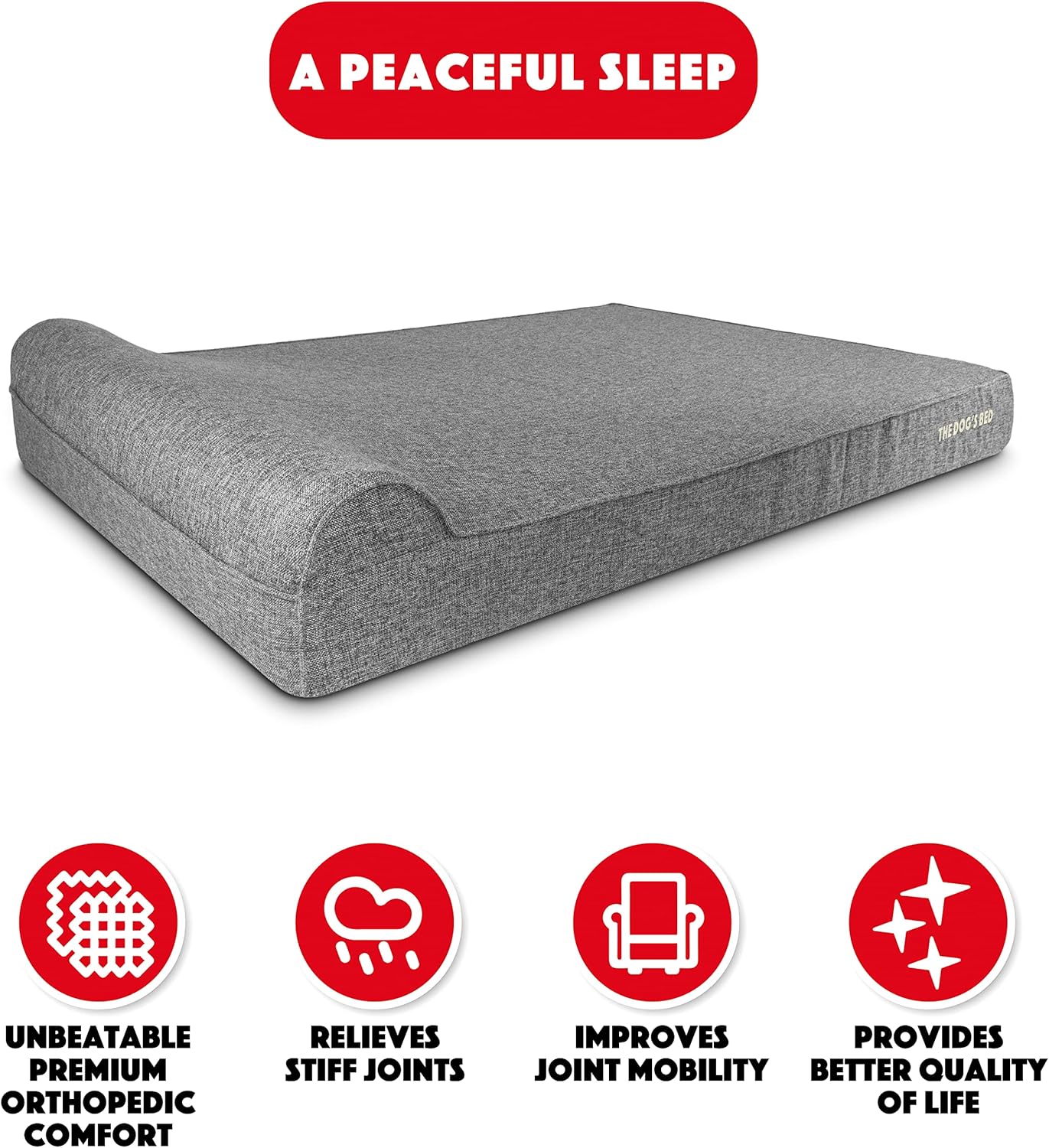 The Dog’s Bed Orthopedic Headrest Dog Bed XXXL Grey Linen 64x44, Memory Foam, Pain Relief for Arthritis, Hip & Elbow Dysplasia, Post Surgery, Lameness, Veterinary Approved, Waterproof Washable Cover - Pet Explorer