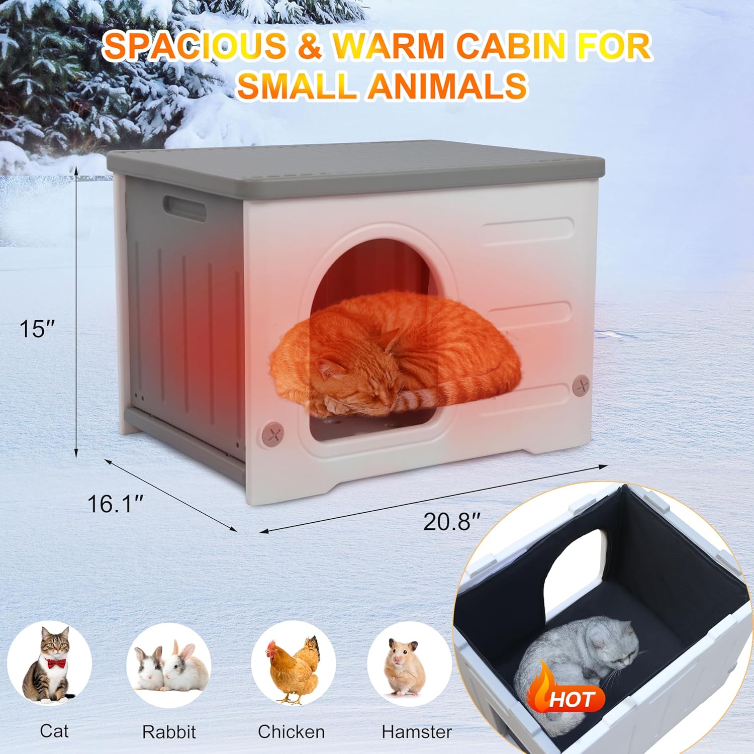 Rockever Plastic Outdoor Indoor Cat House with Insulated Liner, 100% Insulated Feral Cat House for Winter, Waterproof Cat Houses for Outdoor Cats, Spacious, Assemble Easily-Grey - Pet Explorer